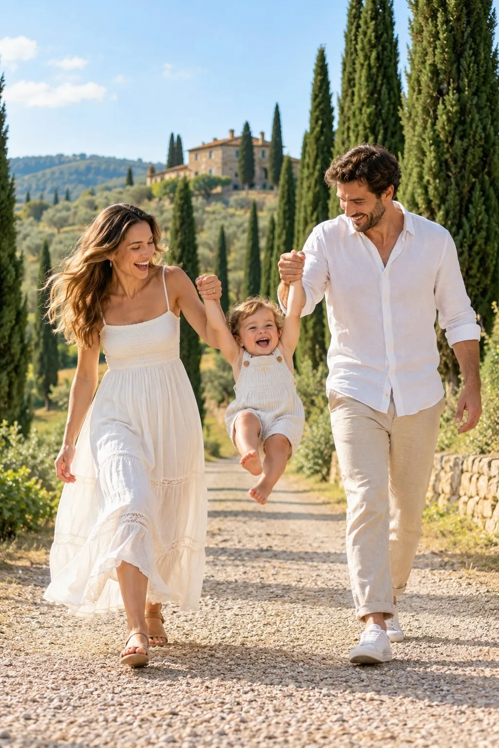 Portrait de famille avec la mère, le père et le bébé imaginé par l'IA